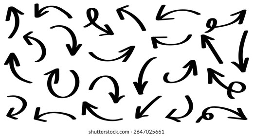  setas definidas para plano de negócios, apresentação e treinamento. Conjunto de vetores de seta de esboço. Setas desenhadas à mão, ponto de marca ícone coleção de design. ilustração vetorial no fundo branco.