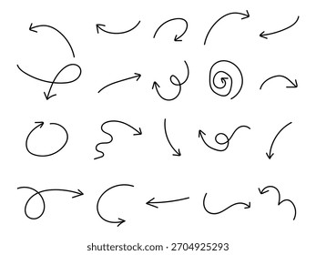 Ícone Seta Desenhada à Mão define vetor. destacando pontos-chave e guiando símbolo de fluxo do usuário. ilustração vetorial.