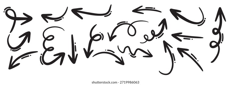 hand drawn arrow icon set isolated on white background
