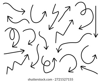 Hand drawn arrow icon set vector on white background.  direction, movement, navigation, guidance symbol. vector illustration.