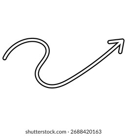 Vector de icono de flecha dibujado a mano. Señal de la ilustración de la dirección, hecho a mano. Símbolo o logotipo del puntero.