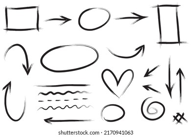 hand drawn arrow icons set isolated on white background. Doodle vector illustration.