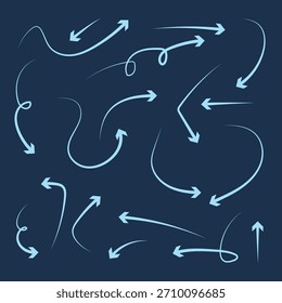 Hand drawn arrow icons set. Sketch arrow design for business plan and education. Circle arrows, rotate arrow, redo process symbol with file