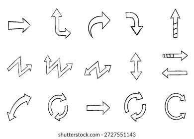Hand Drawn Arrow Icons Set in Sketch Style on White Background