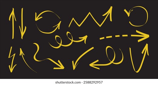 hand drawn arrow icons. yellow arrows on black background