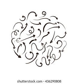 Hand drawn arrow illustration isolated on white background. Set of black vector arrows.