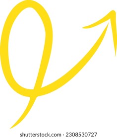 Hand drawn arrow isolated on white background. Simple Yellow Arrow mark icon.