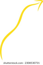 Flecha dibujada a mano aislada sobre fondo blanco. Icono de la marca de flecha simple amarilla.