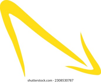 Hand drawn arrow isolated on white background. Simple Yellow Arrow mark icon.
