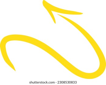 Hand drawn arrow isolated on white background. Simple Yellow Arrow mark icon.