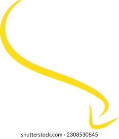 Flecha dibujada a mano aislada sobre fondo blanco. Icono de la marca de flecha simple amarilla.