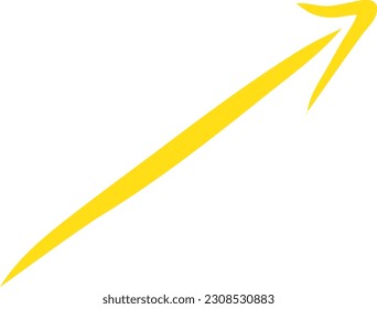Hand drawn arrow isolated on white background. Simple Yellow Arrow mark icon.