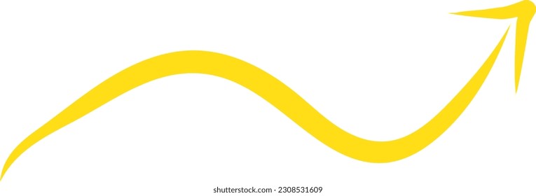 Hand drawn arrow isolated on white background. Simple Yellow Arrow mark icon.