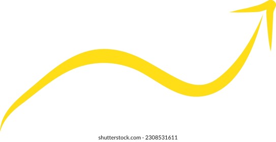 Hand drawn arrow isolated on white background. Simple Yellow Arrow mark icon.