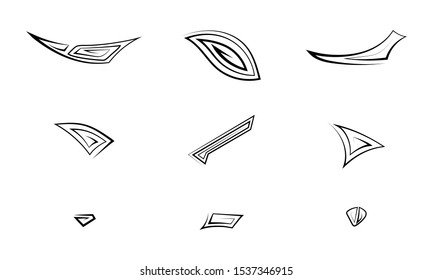 Hand drawn arrow mark icons set. Collection of geometric point signs, Black filigree mark point vector. Lines Set number 3