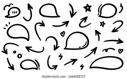 Iconos vectoriales de marcas de flecha dibujadas a mano