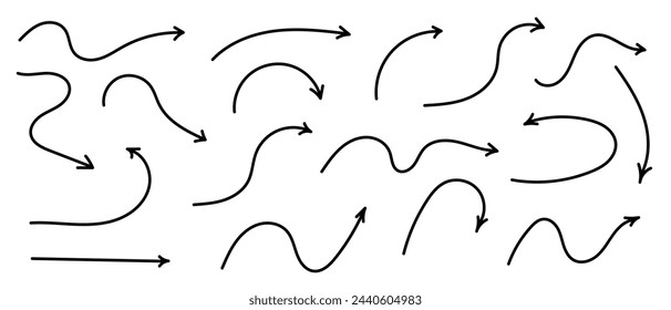 Hand gezeichnete Pfeilmarken Symbole Vektor. Doddle-Pfeilset