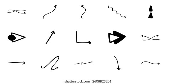 Hand drawn arrow mark icons vector,Arrow vector icon set in thin line style