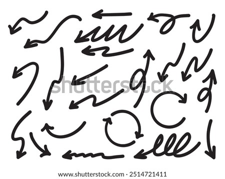 Hand drawn arrow mark icons vector, Isolated white background