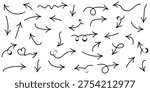 Hand Drawn Arrow Marks Collection with Sketchy Direction Pointers Black and White Vector