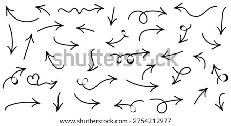 Hand Drawn Arrow Marks Collection with Sketchy Direction Pointers Black and White Vector