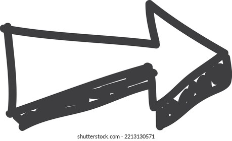 Hand drawn arrow with scribled shadow. Doodle symbol