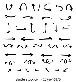 Hand drawn arrow set, abstract shapes doodle, collection of black direction sketch symbols, vector illustration graphic design elements - Vector 