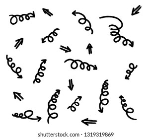 Hand drawn arrow set, abstract shapes doodle, collection of black direction sketch symbols, vector illustration graphic design elements - Vector 