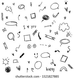 Conjunto de flecha dibujada a mano, doodle de formas abstractas, colección de símbolos de esbozo de dirección negra, elementos de diseño gráfico de ilustración vectorial - Vector 