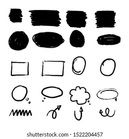 Hand drawn arrow set, abstract shapes doodle, collection of black direction sketch symbols, vector illustration graphic design elements - Vector 