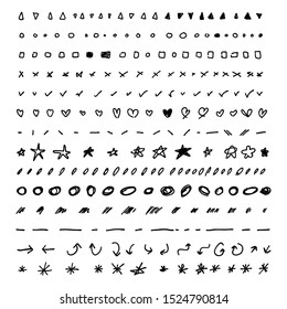 Hand drawn arrow set, abstract shapes doodle, collection of black direction sketch symbols, vector illustration graphic design elements - Vector 