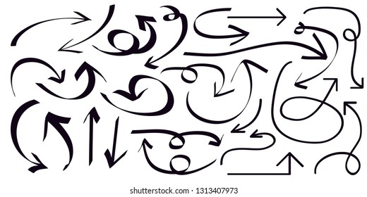 Hand drawn arrow set with black color, isolated on white background, Collection set object