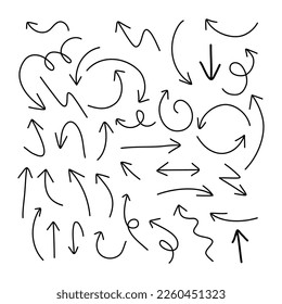 Diseño del doodle de símbolo o signo negro de la flecha dibujada a mano
