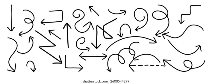 Hand drawn arrow set black sign symbol element doodle design 