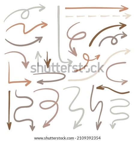 Hand drawn arrow set. Bullet journal web visual note sketch elements. Isolated monochrome graphic vector colorful objects on white background.
