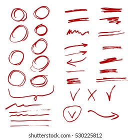 Hand drawn arrow set, circle elements. Business doodle. Hand drawn sketch. Signs isolated on white background. Vector illustration.