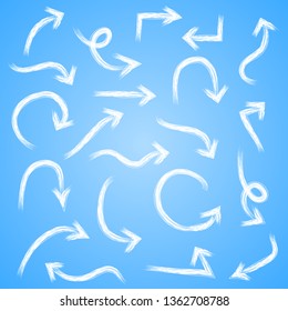 Hand drawn arrow set, collection of white direction pencil sketch symbols, vector illustration graphic design elements