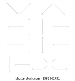 Hand drawn arrow set, collection of black direction pencil sketch symbols, vector illustration graphic design elements