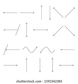 Hand drawn arrow set, collection of black direction pencil sketch symbols, vector illustration graphic design elements