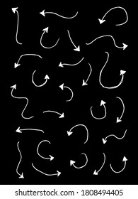 Hand drawn arrow set, collection of black direction pencil sketch symbols