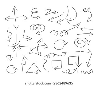 hand drawn arrow set or collection in doodle style