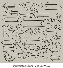 conjunto de flechas dibujadas a mano, colección de signos de flecha ilustrados, colección de flechas en estilo doodle, colección de flecha minimalista