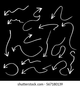 Hand drawn arrow set collection of black direction pencil sketch symbols, vector illustration graphic design