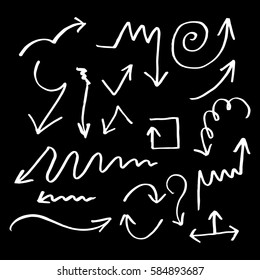 Hand drawn arrow set collection of black direction pencil sketch symbols, vector illustration graphic design