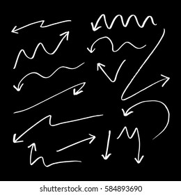 Hand drawn arrow set collection of black direction pencil sketch symbols, vector illustration graphic design
