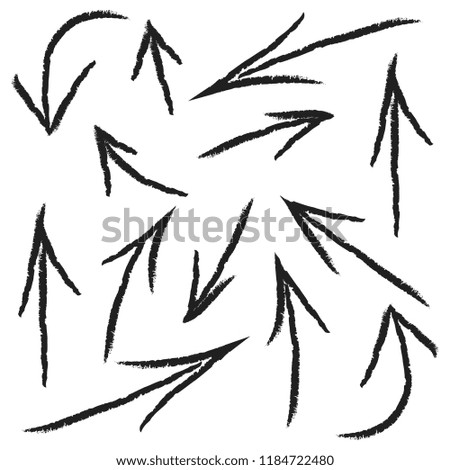 Hand drawn arrow set, collection of black direction. Flat design, vector.