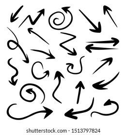 Hand drawn arrow set, direction pencil draw arrows. Vector illustration