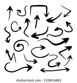 Hand drawn arrow set, direction pencil draw arrows. Vector illustration