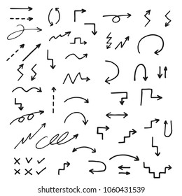 Hand drawn arrow set. Doodle arrows sketch. Vector illustration.