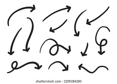 hand drawn arrow set. Doodle vector illustration.